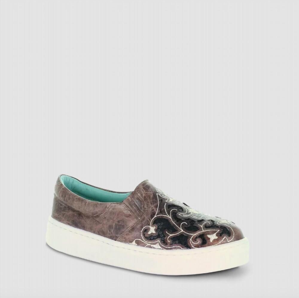 NEW CORRAL women's inlay and embroidery sneakers in brown black